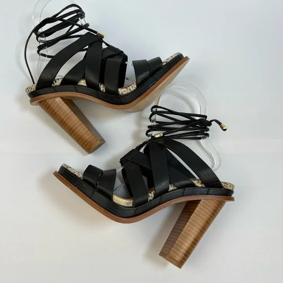 Calvin Klein Penelope Black Leather Strappy Lace-Up Block Heel Sandals 7 - Picture 13 of 14